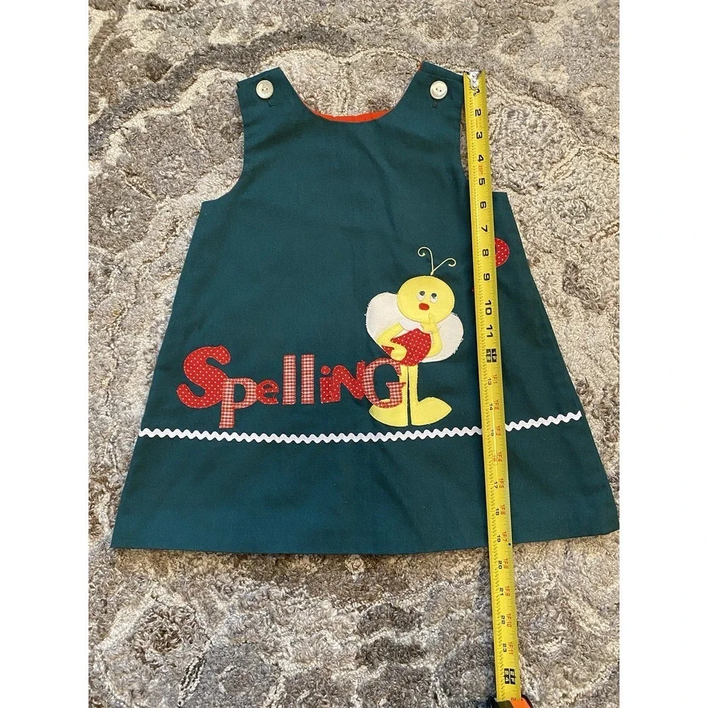 VTG Choc Soup Girls 2T Spelling Green School Bee Jumper Prairie Cottage Core